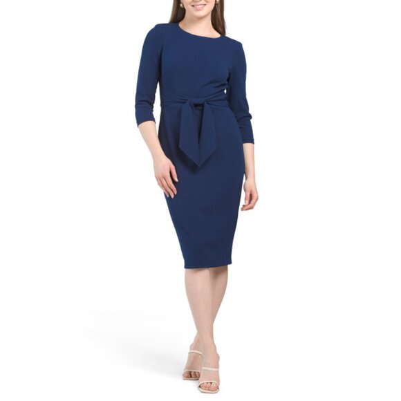 ADRIANNA PAPELL Navy Three-quarter Sleeve Sheath Dress - Picture 1 of 2